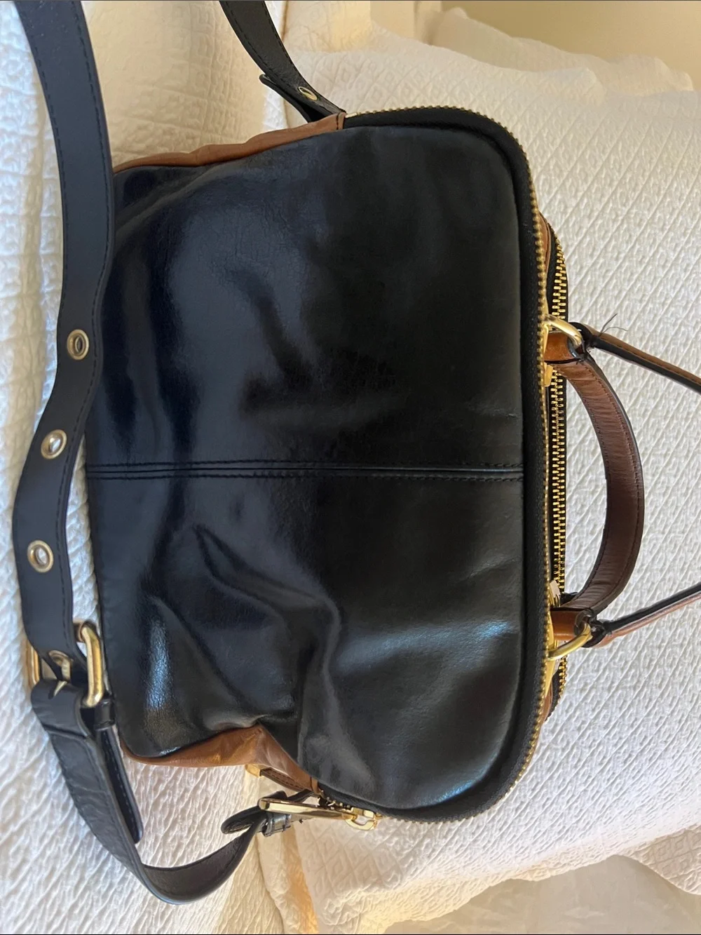 Badgley Mischka Black and Brown Two-Tone Leather Laptop Bag